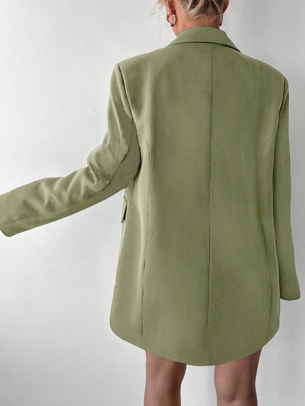 Army Green Casual Women's Oversized Padded Double-Breasted Blazer - Picture 2 of 5